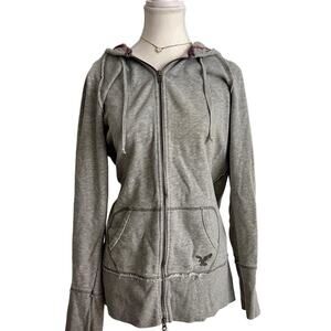 American Eagle High Quality Vintage Grey Cotton Zip Up Hoodie Lightweight Size L